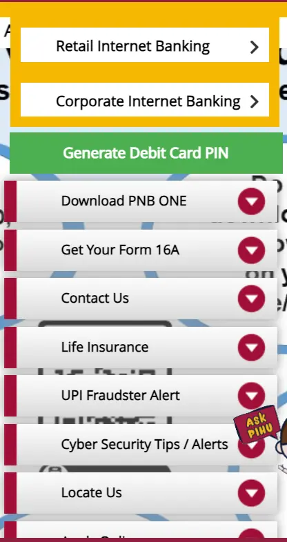 PNB Aadhar Link through Net Banking