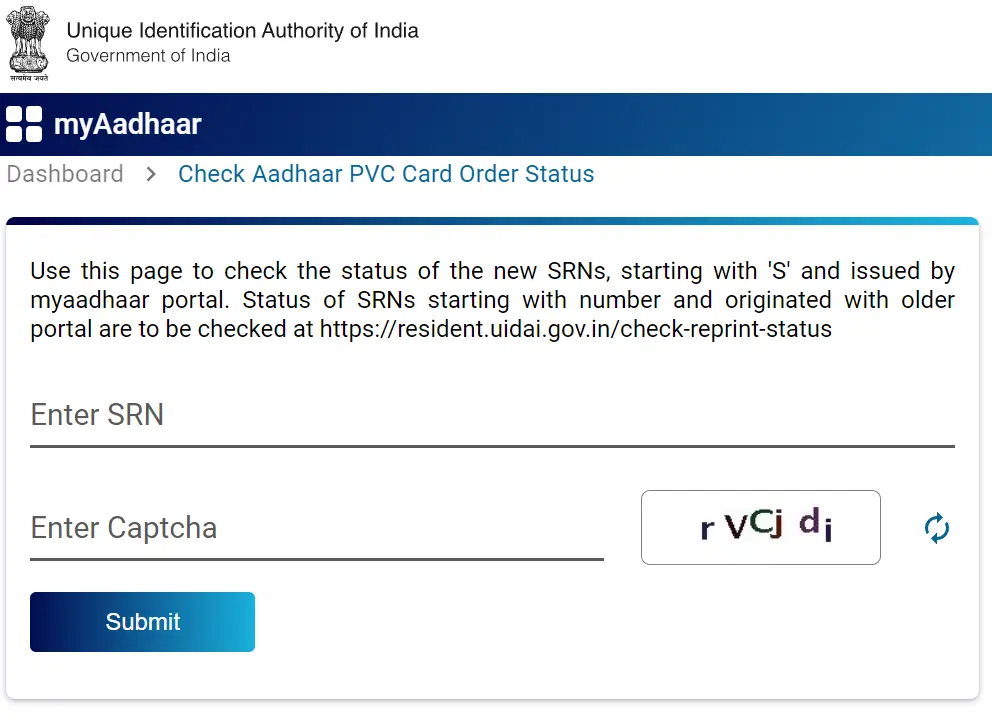 Check Aadhaar PVC Card Order Status Online at uidai.gov.in
