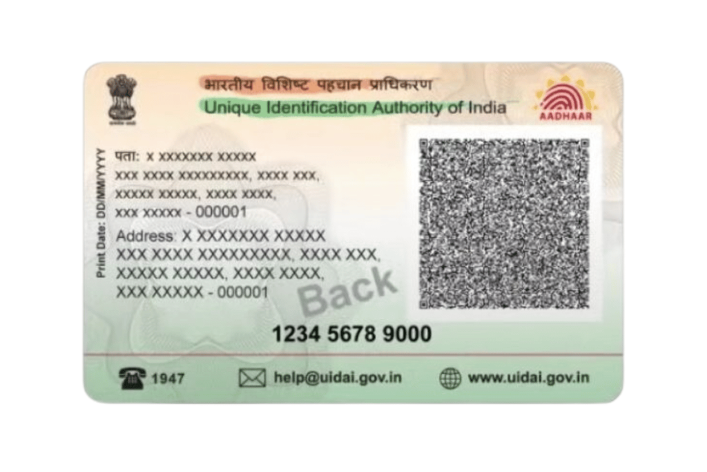 PVC Aadhar Card Image Back