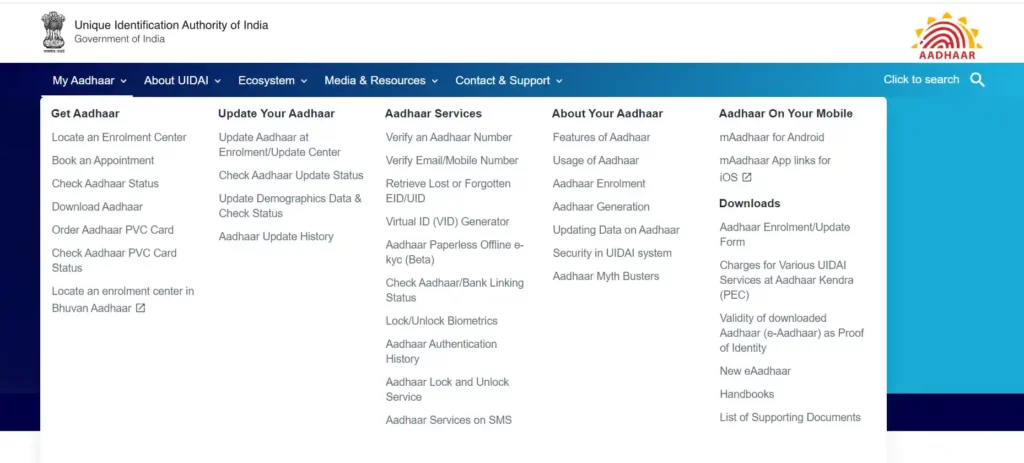 UIDAI Aadhar - My Aadhaar Portal Services