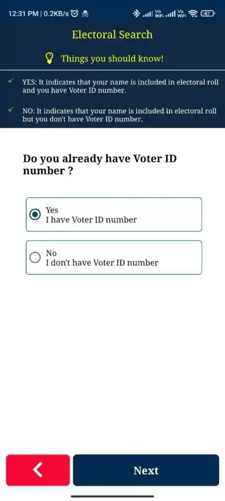 link Aadhar to Voter ID through Voter helpline app Process Step 3