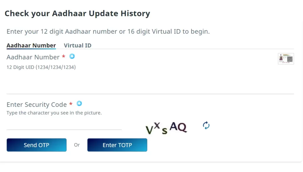 Aadhaar Update History Download Process