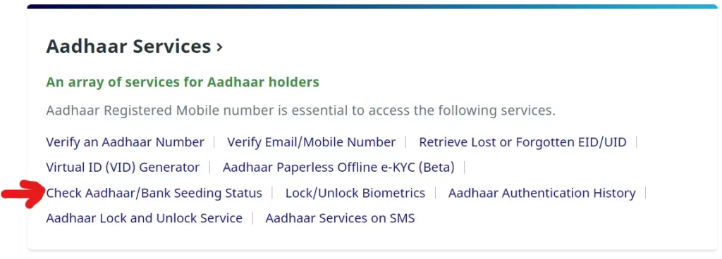 Check Aadhaar Bank Link Status Online