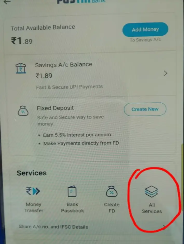 All Services of Paytm Bank