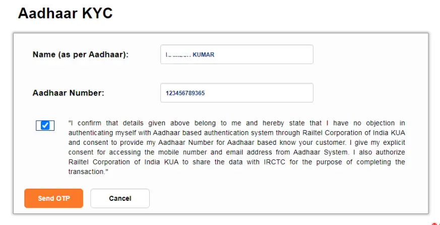 Aadhaar KYC in IRCTC Account